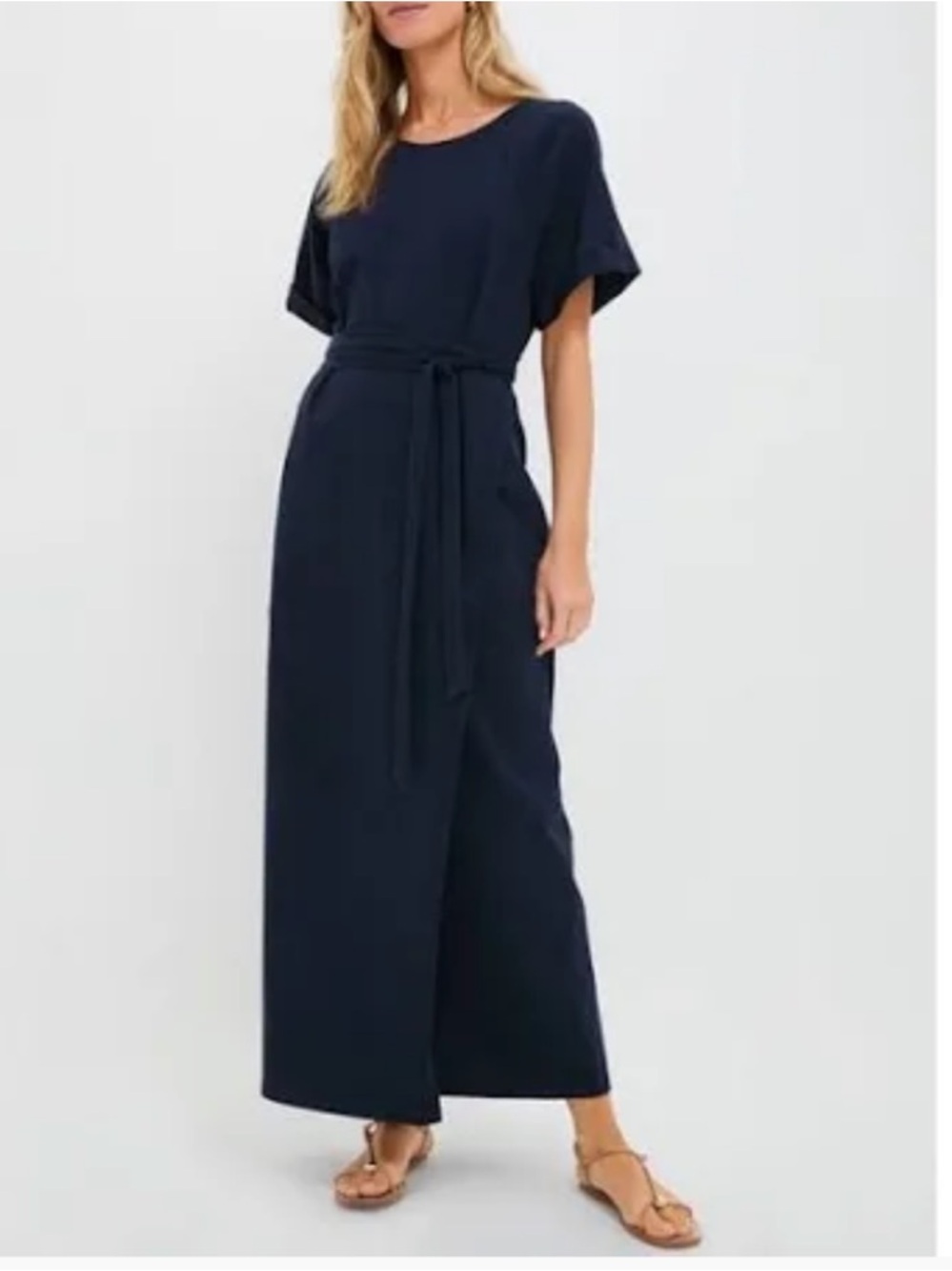 Tuckernuck Navy Short-Sleeve Belted Maxi Dress